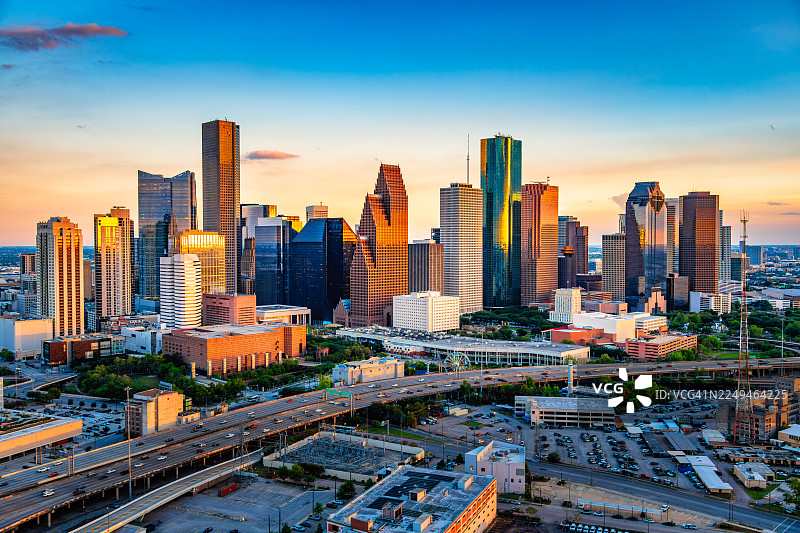 休斯顿天际线，黄昏时分图片素材