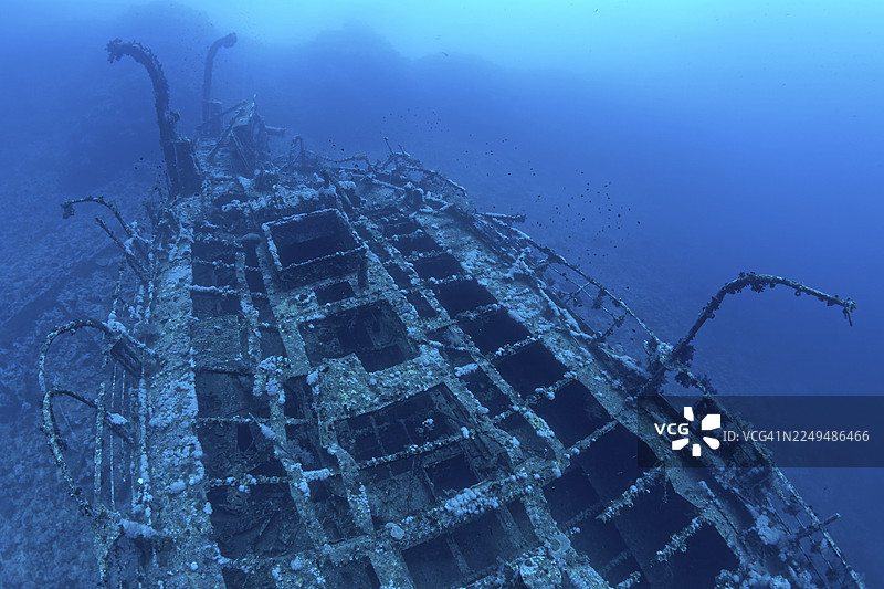 残骸,歌诗达邮轮(Aida)船尾,法国,船只,沉船,蒸汽船,甲板,结构,1957年沉没,兄弟岛,埃及,红海图片素材