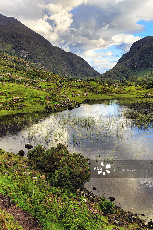 黄昏时分的湖畔，邓洛峡谷山口，凯里，凯里环线风景公路，伊弗里半岛，凯里郡，爱尔兰图片素材