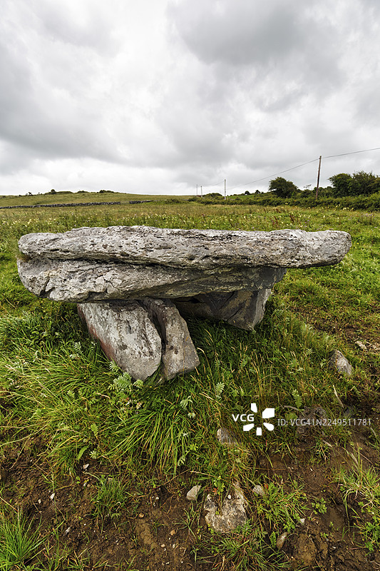 爱尔兰克莱尔郡草地上未知的史前石墓图片素材
