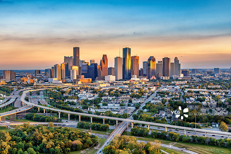 休斯顿天际线，黄昏时分图片素材