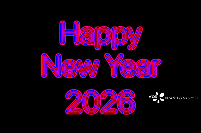 2026新年快乐，黑色背景上的亮红色和蓝色图片素材