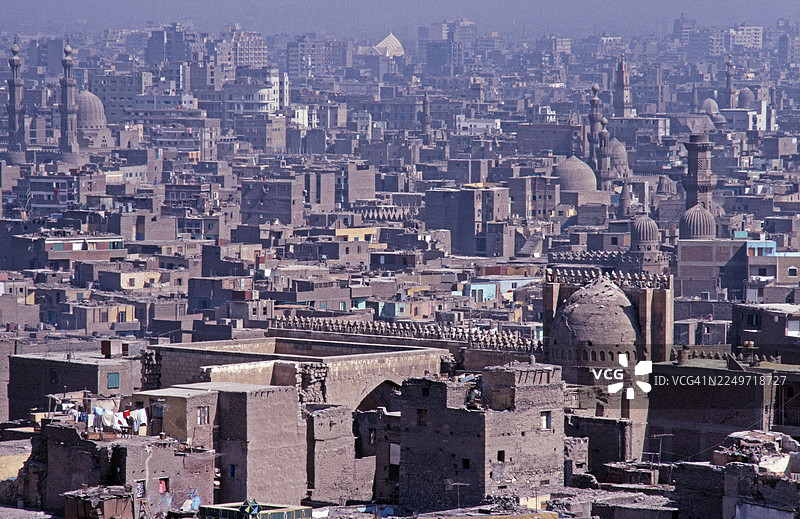 1989年9月，从开罗城堡看到的埃及开罗城市景观，复古，怀旧，历史图片素材