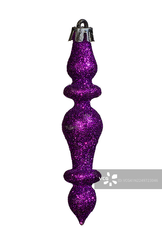 带银色挂绳盖的紫色闪光圣诞装饰球图片素材