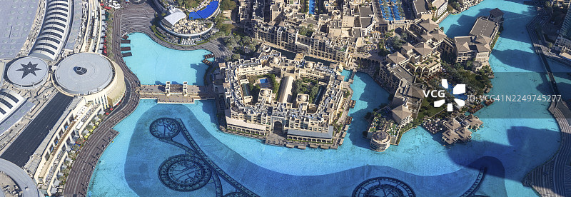 阿联酋迪拜，城市市中心和迪拜购物中心的全景天际线景观图片素材