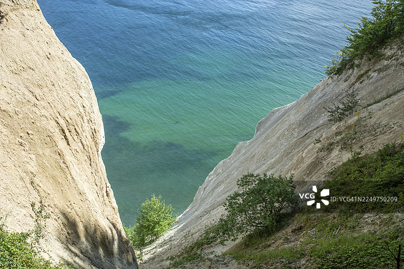 丹麦 Mön 岛波罗的海上的蒙斯克林特白垩崖，斯堪的纳维亚图片素材