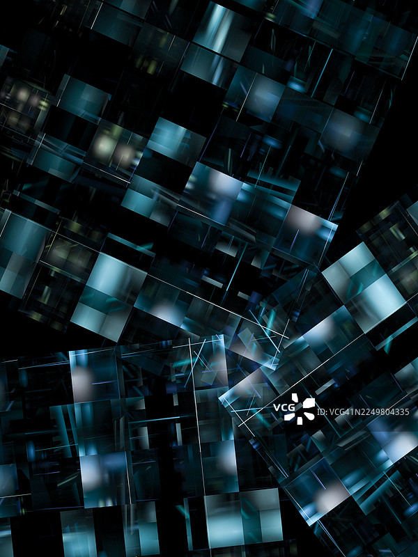 分层的数字矩阵——青色和蓝色调的抽象几何网格图片素材