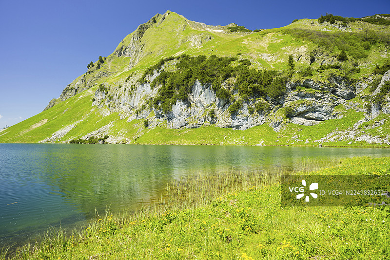 1919米高的阿尔高阿尔卑斯山脉的西阿尔普湖和西科菲尔峰，巴伐利亚，德国图片素材