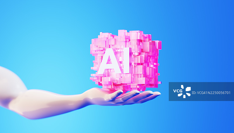 张开的手中人工智能大脑 - 数字信任概念图片素材