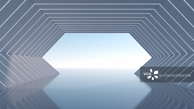 3D未来几何隧道空间图片素材