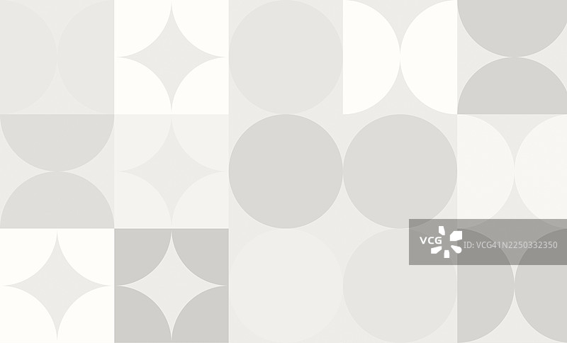 灰色几何圆形与星星包豪斯图案背景。具有重复的圆形、半圆形和星形图案的背景，呈柔和的灰色调。2026年度流行色：云舞者。图片素材