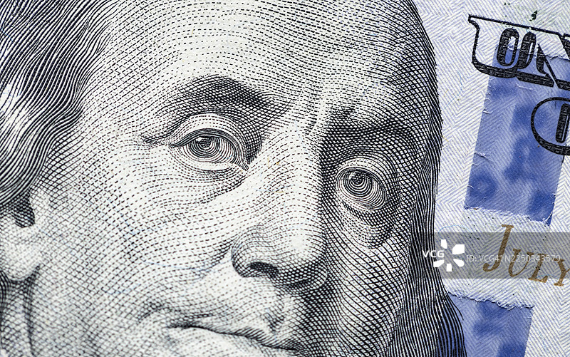 100美元纸币上的本杰明·富兰克林总统图片素材
