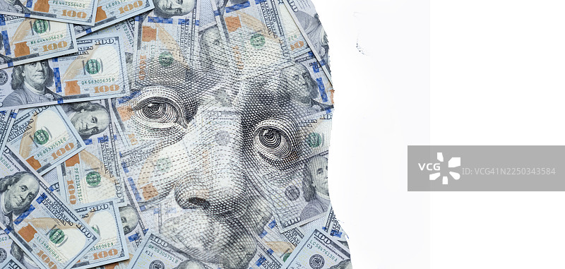 美国百元美元钞票上的本杰明·富兰克林总统图片素材