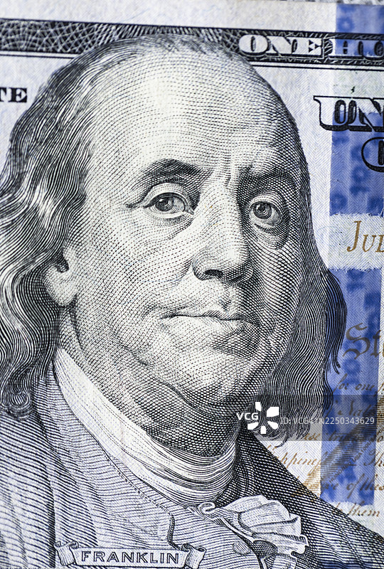 本杰明·富兰克林总统头像，100美元纸币图片素材