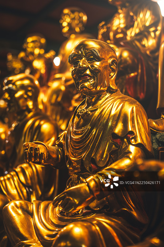 中国江苏南京毗卢寺的金色罗汉雕像图片素材