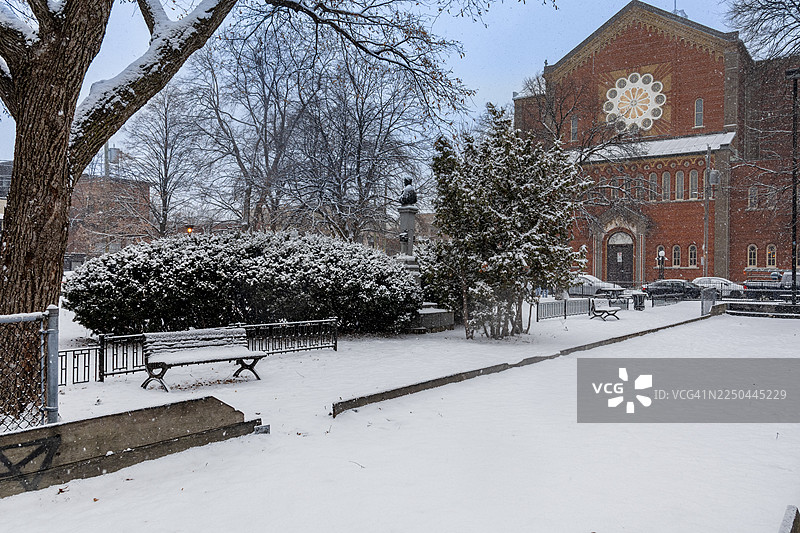 冬季的博泽球场，蒙特利尔小意大利但丁公园图片素材