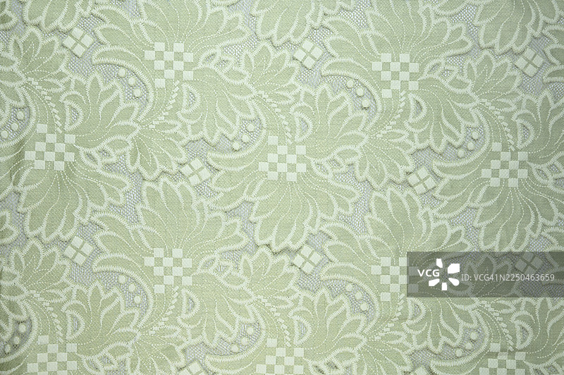 全景拍摄的绿色刺绣蕾丝面料图片素材