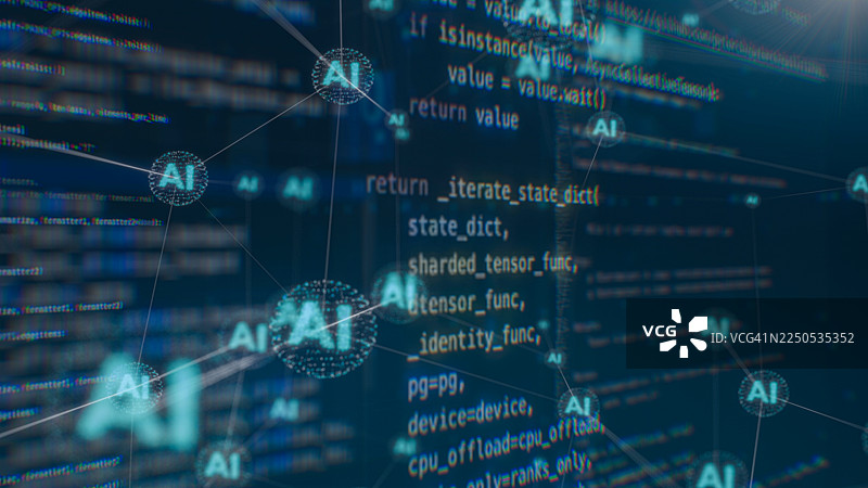 计算机代码和数据科学界面的动态图形可视化，软件开发和数据处理动画，科技抽象背景图片素材