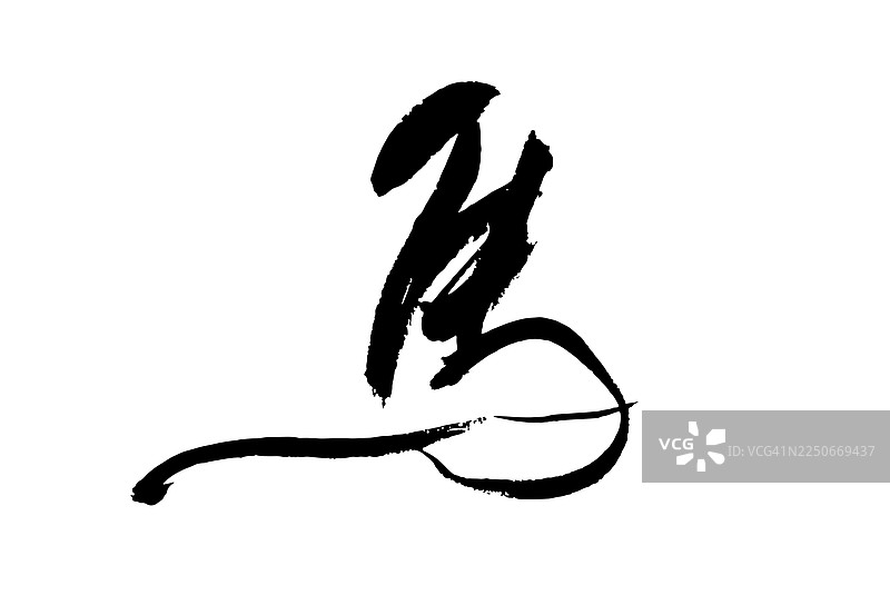 汉字“马”以中国书法写成。“马”也是中国十二生肖和星座之一。这是中国生肖动物的手写版本。图片素材