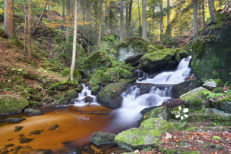 约瑟佩克拉姆溪流，长满苔藓的石头，约瑟佩，瓦尔德维尔特尔，下奥地利图片素材