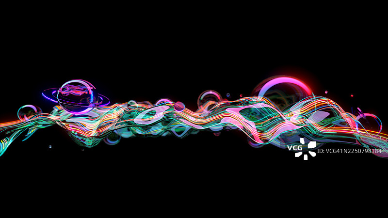 抽象艺术数字波浪背景。人工智能和大数据概念。机器学习，大型语言模型（LLM），自主人工智能技术。留白。黑色背景图片素材