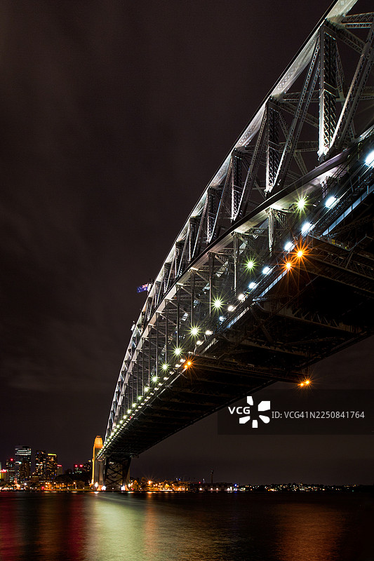 悉尼海港大桥夜景的极端广角视图图片素材