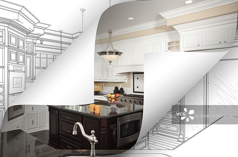 厨房照片页面角翻转，后面有图画图片素材