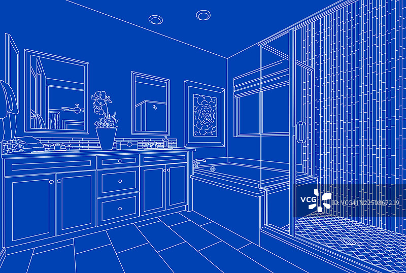 精美的定制厨房蓝图设计图纸图片素材