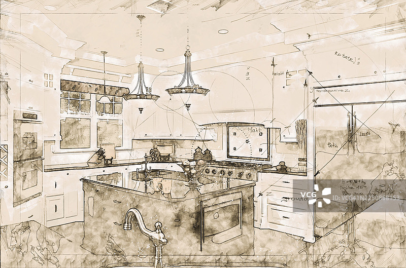 精美的定制厨房概念设计图图片素材