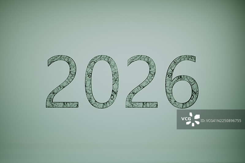 2026新年：由复杂线状图案组成的2026大数字图片素材