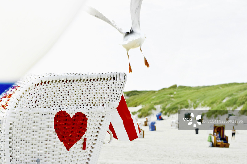 海边的沙滩椅，阿姆鲁姆，北弗里斯兰群岛，石勒苏益格-荷尔斯泰因，德国图片素材