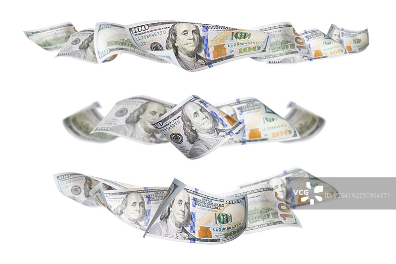 一套三张百元美钞横向图形图标，由照片制成图片素材