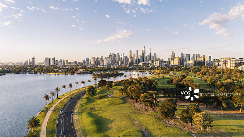 澳大利亚墨尔本的城市景观航拍/无人机视角图片素材