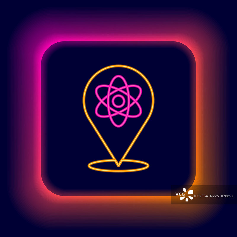 发光的霓虹线条原子图标，孤立在黑色背景上。科学、教育、核物理、科学研究的象征。多彩轮廓概念。矢量图图片素材