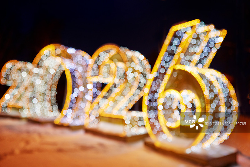 2026新年闪亮标志与散景灯光图片素材