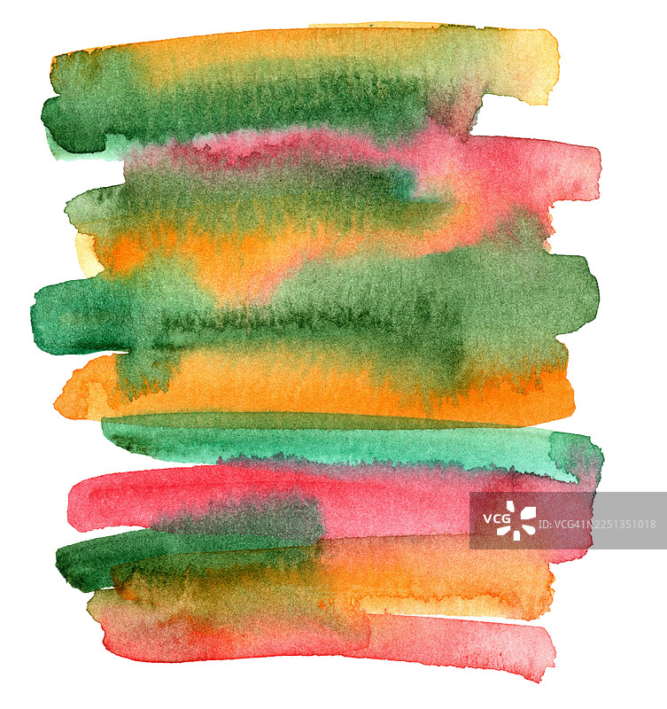 抽象水彩笔触，黄色、红色和绿色图片素材