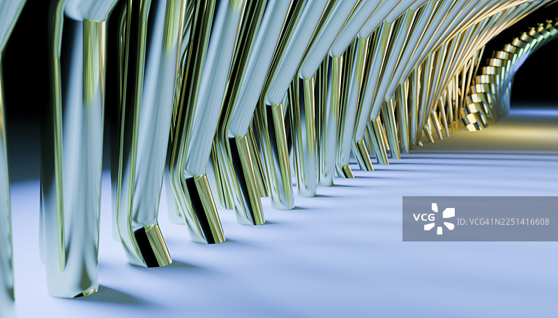 抽象的未来主义隧道，带有弯曲的金属结构图片素材