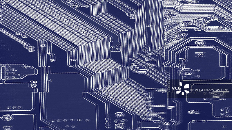 电路板特写，带有蓝色和白色线条的抽象数字技术图案，适合未来主义和2000年代美学图片素材