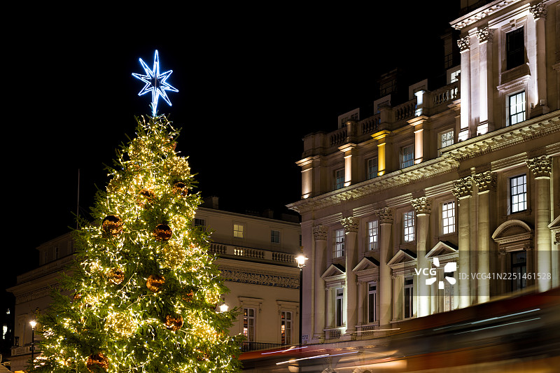 伦敦亮灯的圣诞树图片素材