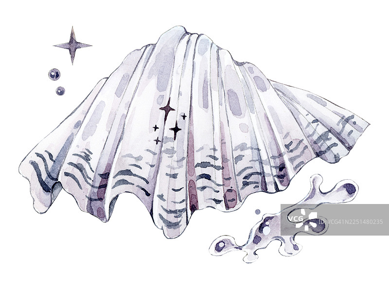 带有闪亮装饰的空灵水彩贝壳图片素材