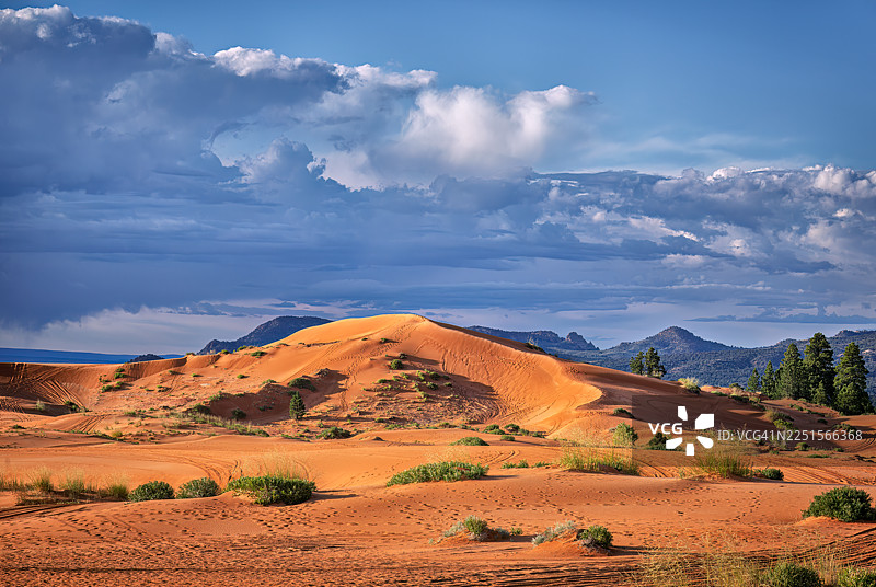 犹他州卡纳布附近的珊瑚粉沙丘州立公园，晨光洒在沙丘之上图片素材