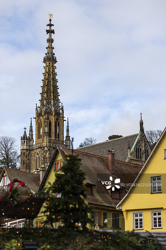 弗劳恩教堂塔楼，圣诞集市，埃斯林根市，埃斯林根区，巴登-符腾堡州，德国图片素材