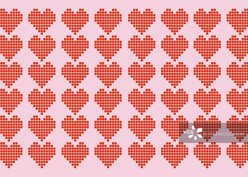 粉色背景上的红色像素化心形图案，用于情人节图片素材