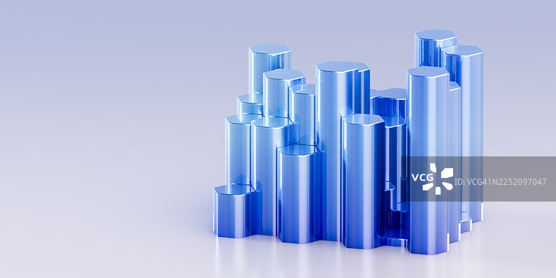 带有反射背景和抽象设计的3D蓝色六边形图案图片素材