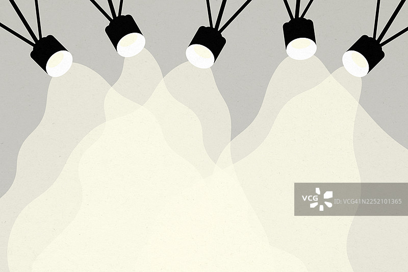 聚光灯照亮空荡荡的演播室插画，并留有复制空间图片素材