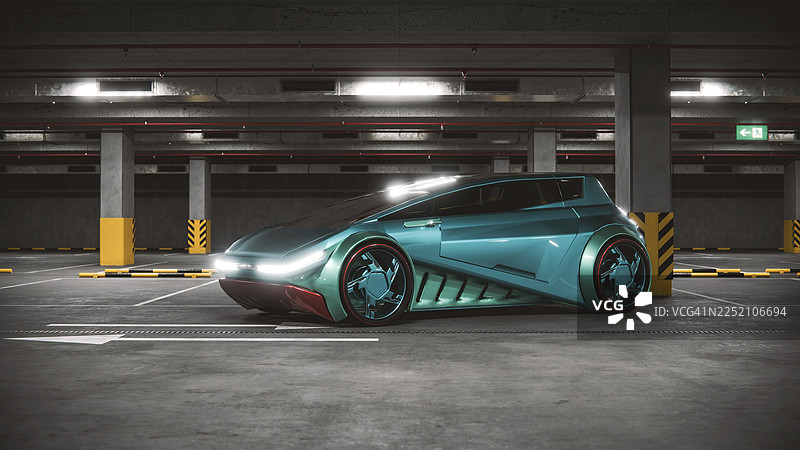地下车库里的通用未来派汽车图片素材