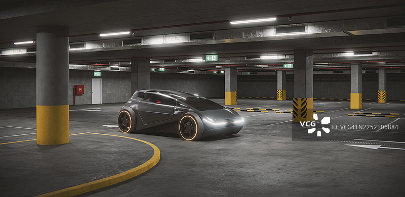 地下车库里的通用未来派汽车图片素材