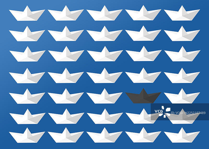 黑白纸船排成一列，象征多元化图片素材