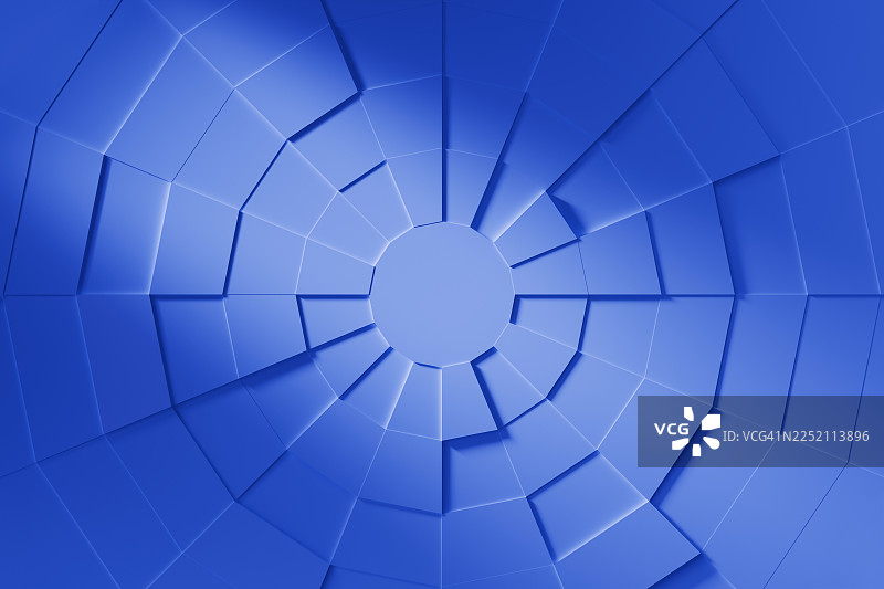 抽象蓝色三维几何六边形图案，具有对称性和动态感图片素材