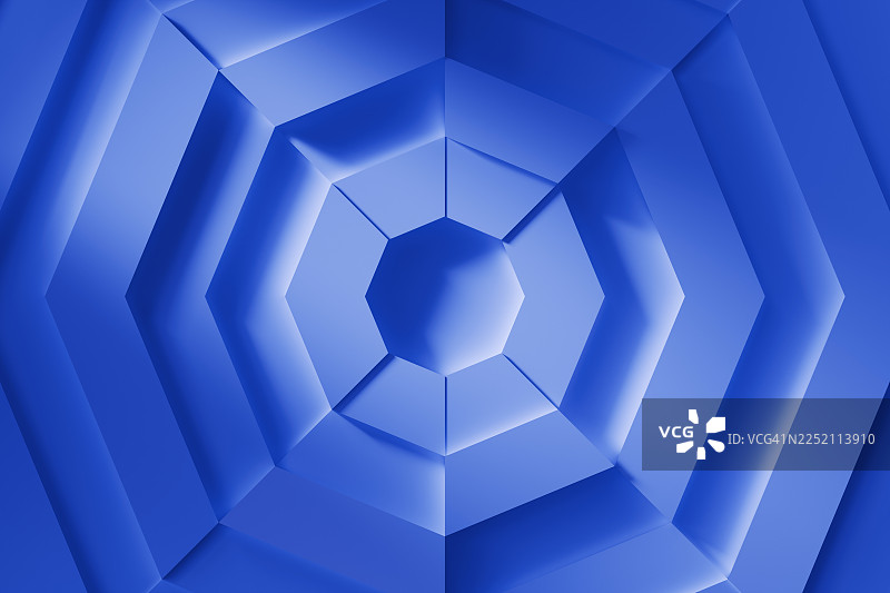 蓝色的抽象三维几何六边形对称图案图片素材